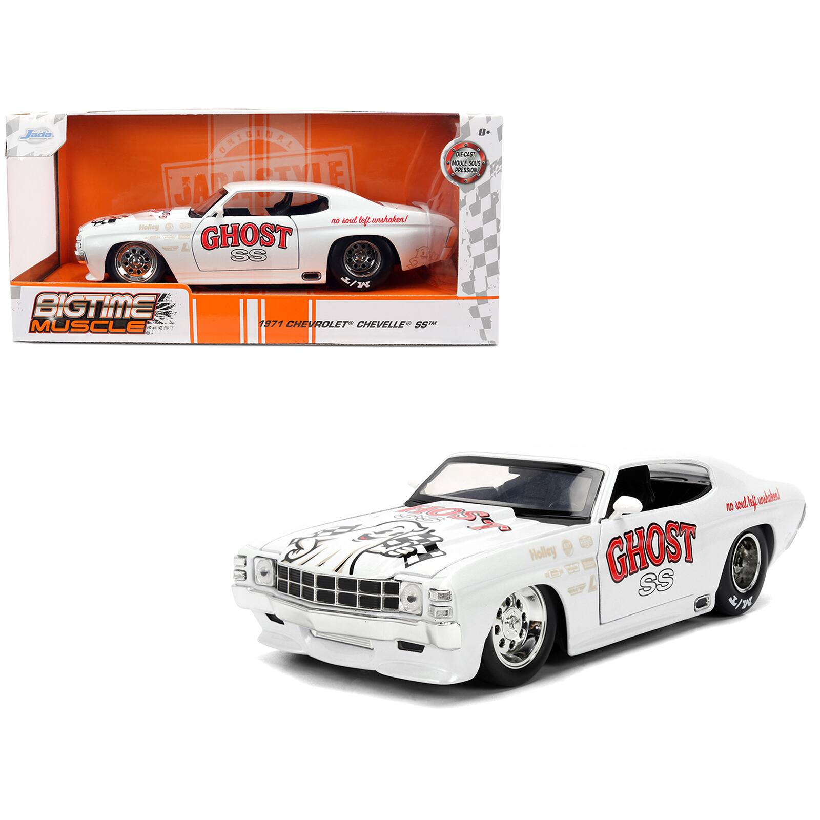1971 Chevrolet Chevelle SS "Ghost SS" White with Graphics "Bigtime Muscle" Series 1/24 Diecast Model Car by Jada