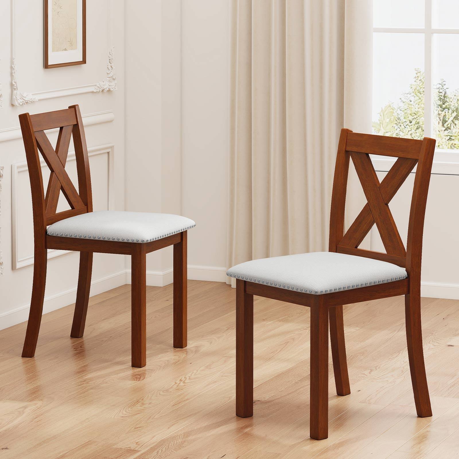 Alt View 1. Gymax - Gymax Wooden Dining Chair Set of 2 w/Acacia Wood Legs Padded Seat Curved Back - Beige.