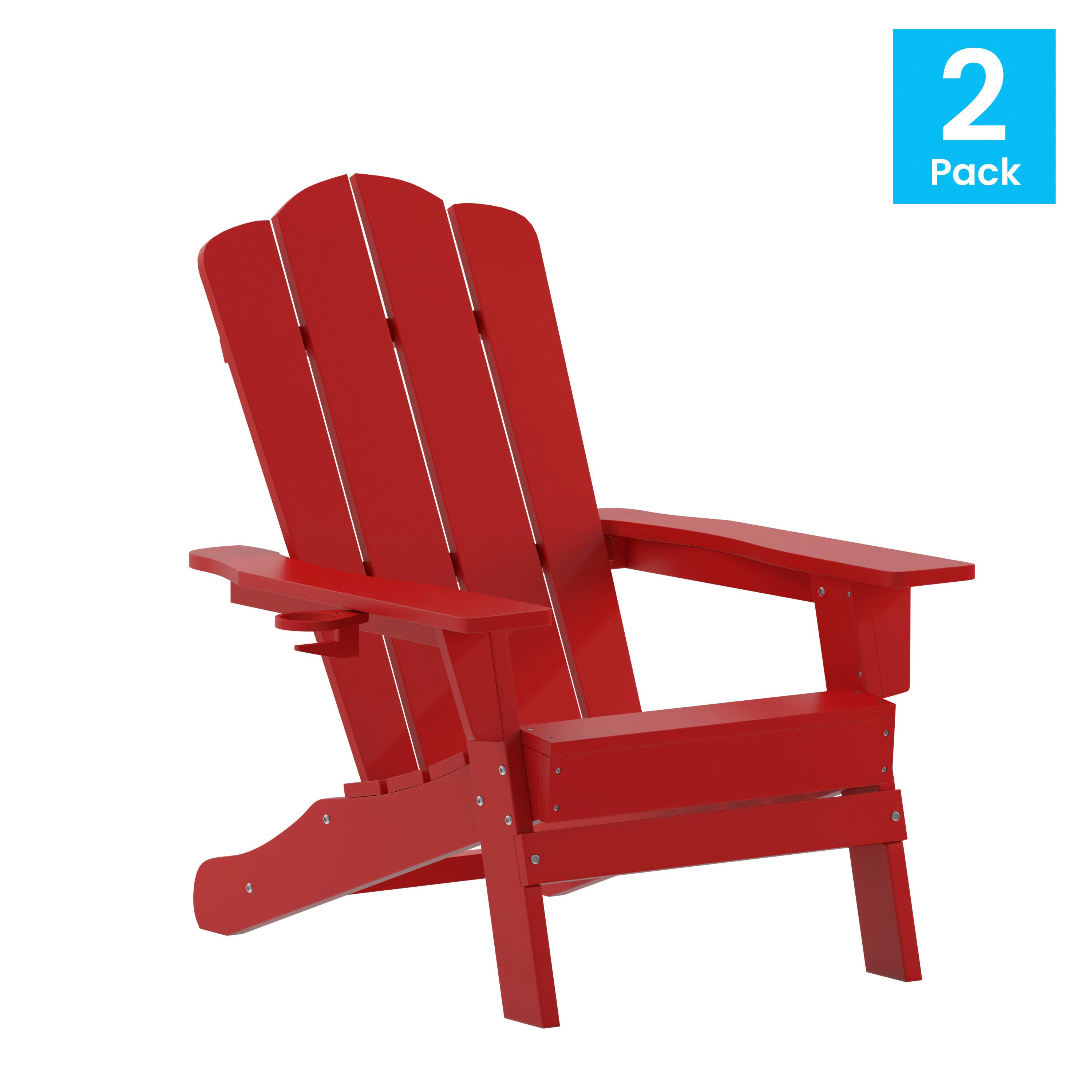 Alt View 1. Emma + Oliver - Tiverton Set of 2 Adirondack Chairs with Cup Holders, Weather Resistant HDPE Adirondack Chairs - Red.