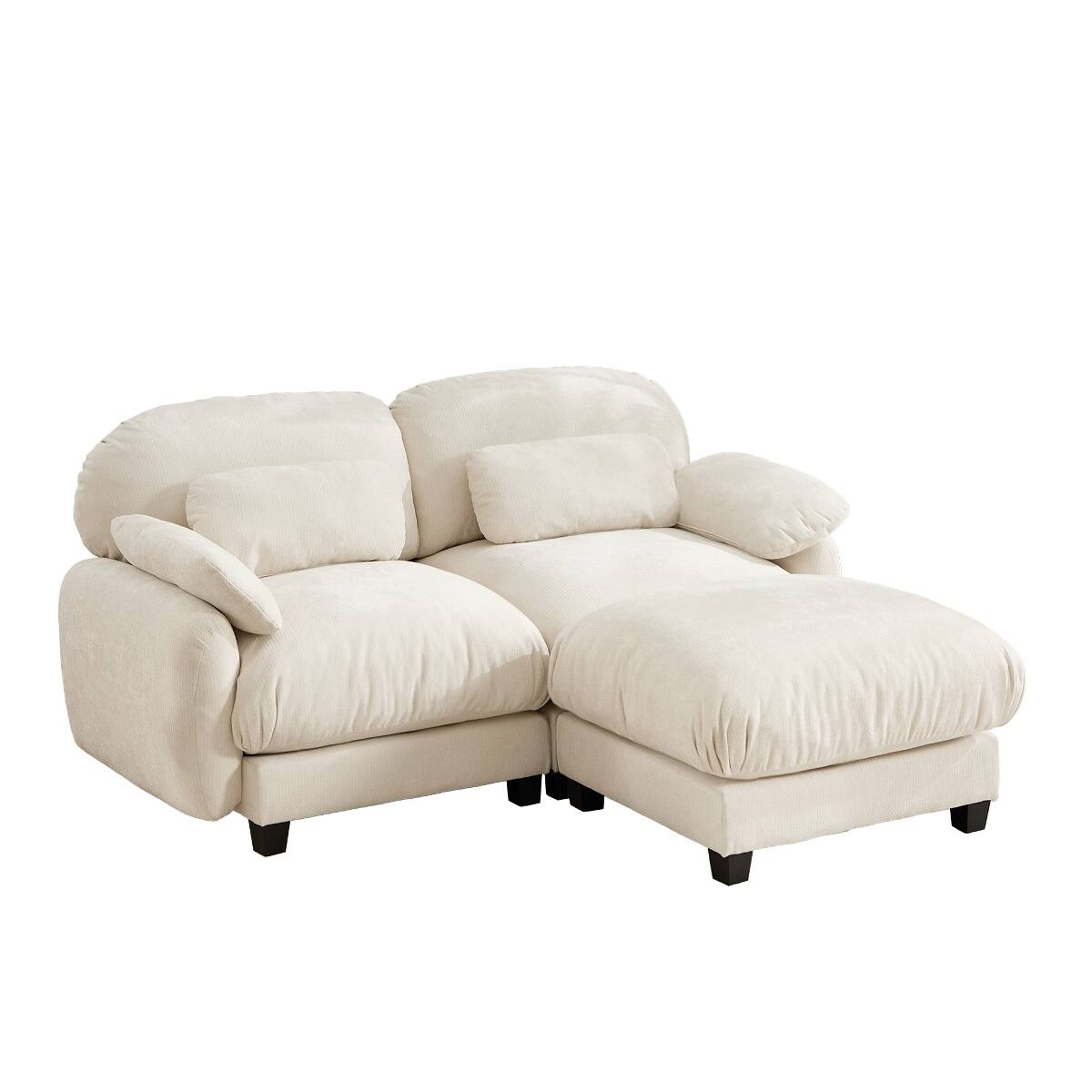 Alt View 6. Ropilly - Ropilly 2 Seater L Shaped Sofa with Removable Ottoman, Beige Chenille Modular Couch Set - Beige.