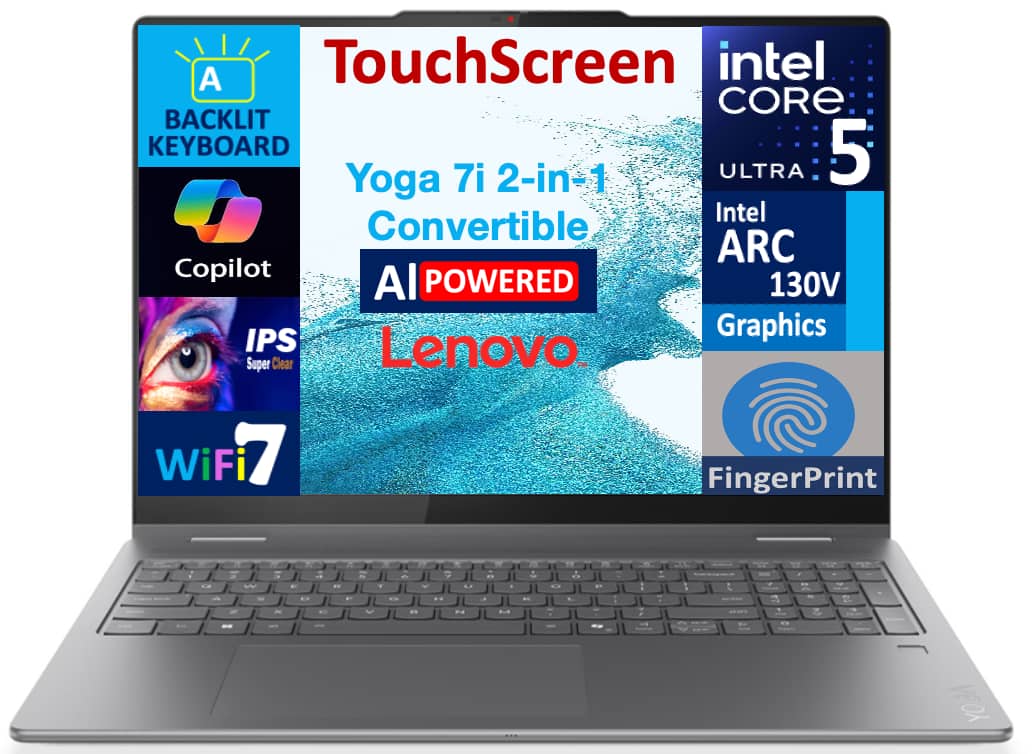 Lenovo - Yoga 2-in-1 Laptop 16.0 WUXGA Display (Intel Ultra 5-226v, 16GB LPDDR5X, 512GB SSD, Win 11 Home) - Luna Grey