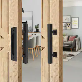 Boyel Living - 12 in. Square Pull and Flush Sliding Barn Door Handle Set - Black