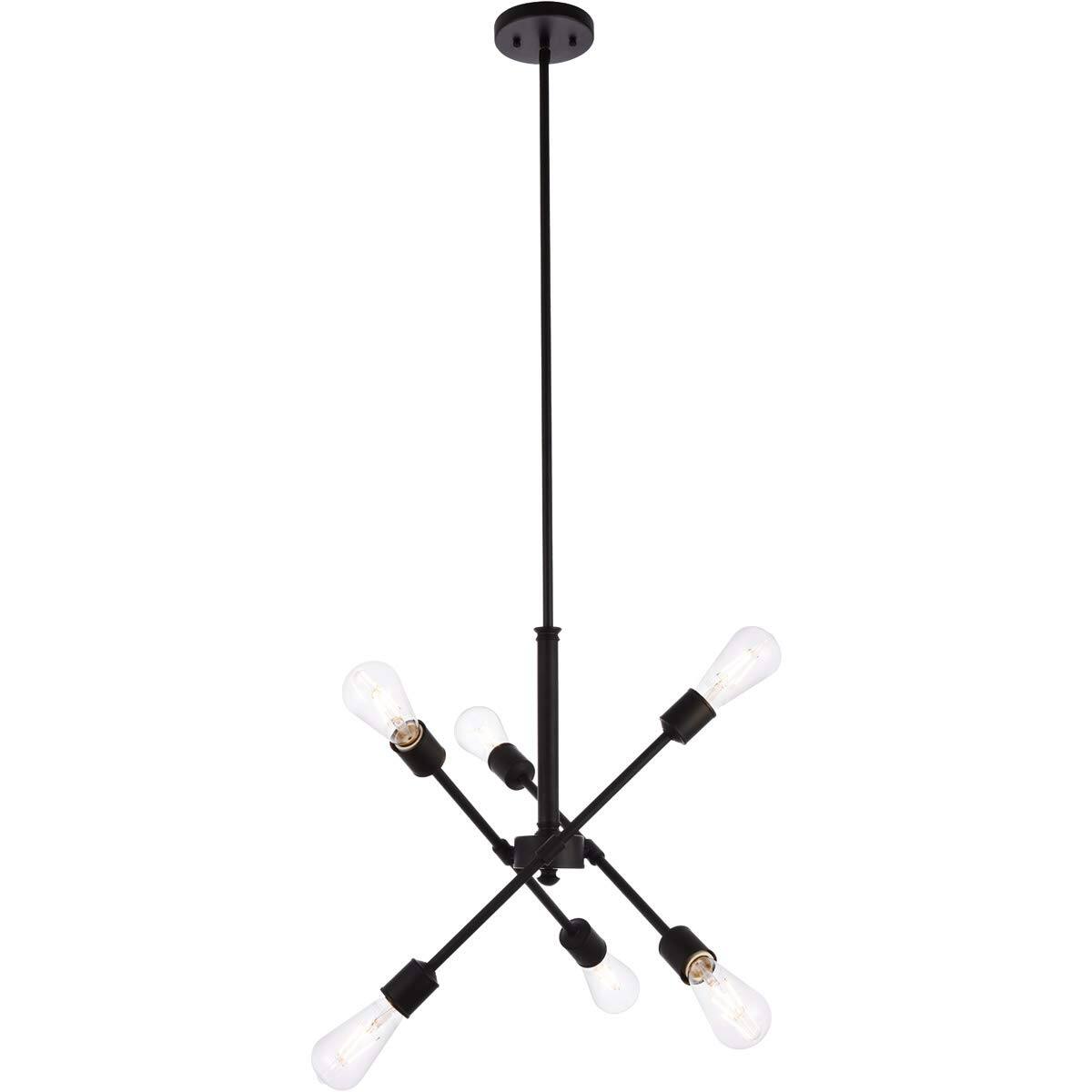 Front. Living District - Axel 6 lights black pendant with hanging rod - Black.