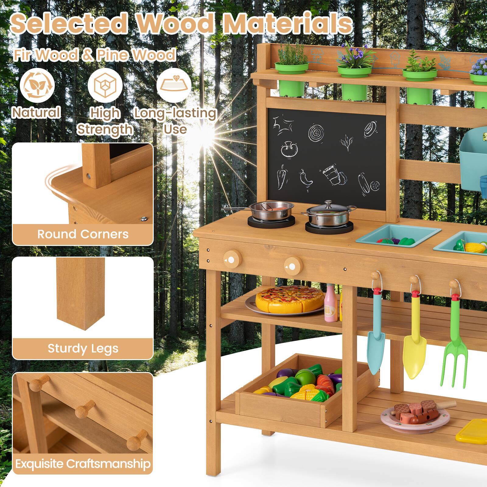 Selected Wood Materials  
Fir Wood & Pine Wood  
Natural  
High Strength  
Long-lasting Use  
Round Corners  
Sturdy Legs  
Exquisite Craftsmanship