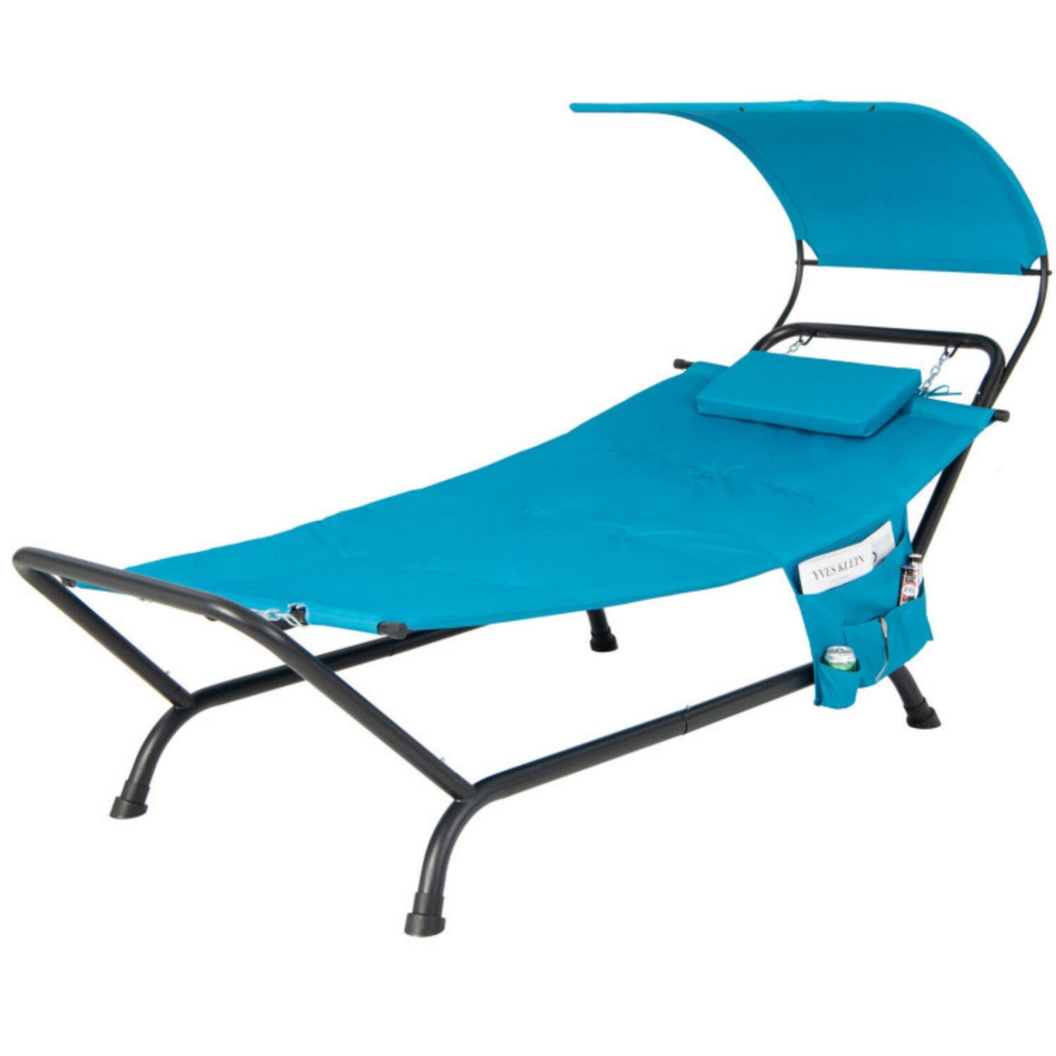 Alt View 4. Mondawe - Patio Hanging Chaise Lounge Chair w Canopy Cushion Pillow & Storage Bag Hammock Stand - Navy.