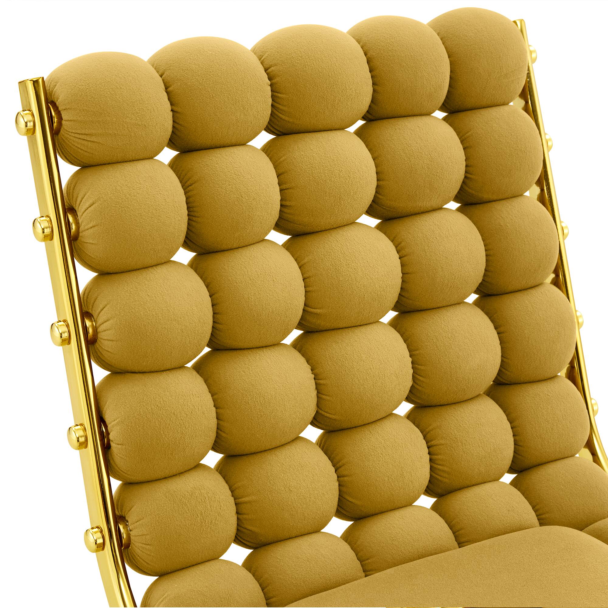 Alt View 10. Loheer - Loheer Yellow Dining Chairs Set of 2, Velvet Bubble Tufted Accent Chairs with Gold Legs, 1.63 ft, Dining Room Kitchen - Gold,Yellow.