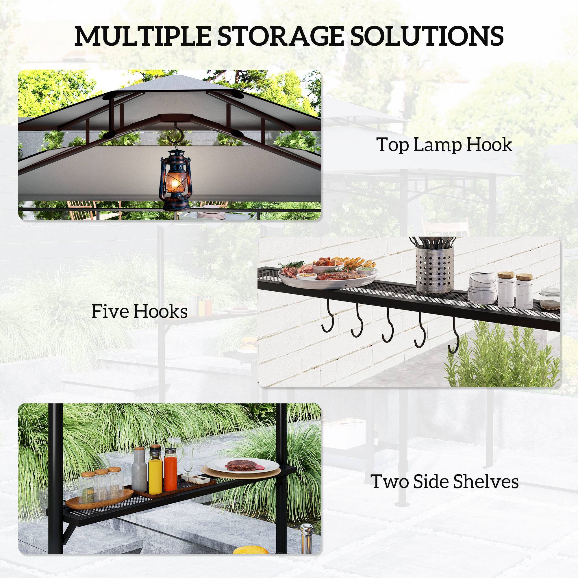MULTIPLE STORAGE SOLUTIONS

Top Lamp Hook
Five Hooks
Two Side Shelves
