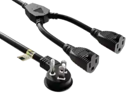 Cable Leader - Heavy-Duty Extension Cord Splitter, Low-Profile Angled NEMA 5-15P to 2x 5-15R, 14 AWG 15A 125V for PC, TV, Monitor - Black