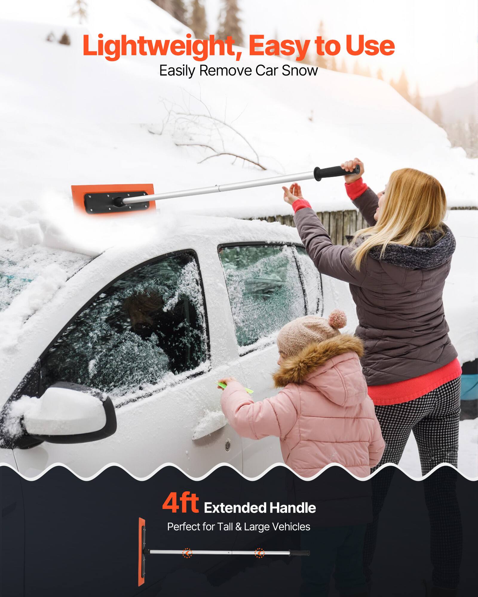 Lightweight, Easy to Use  
Easily Remove Car Snow  

4ft Extended Handle  
Perfect for Tall & Large Vehicles