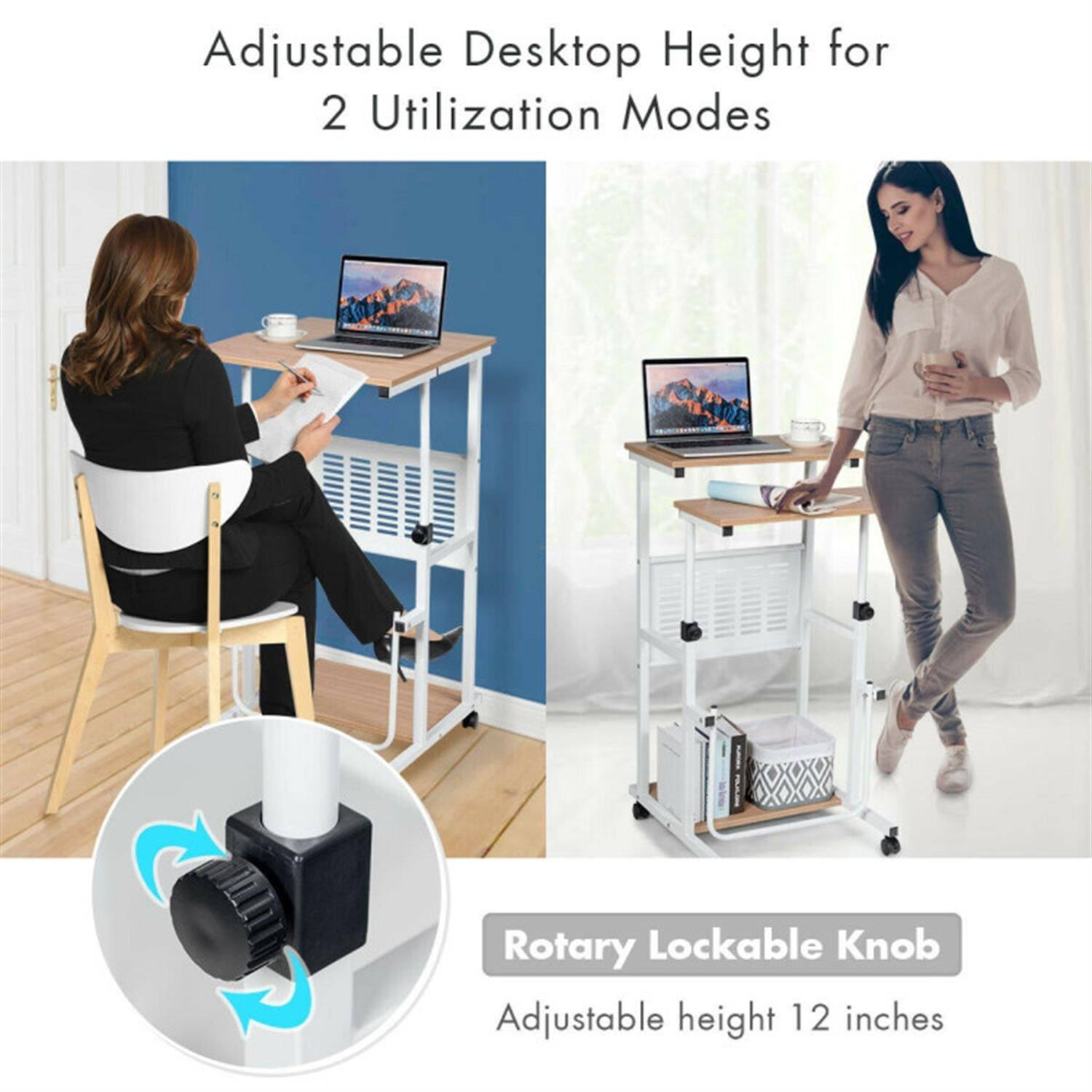 Adjustable Desktop Height for 2 Utilization Modes

Rotary Lockable Knob

Adjustable height 12 inches