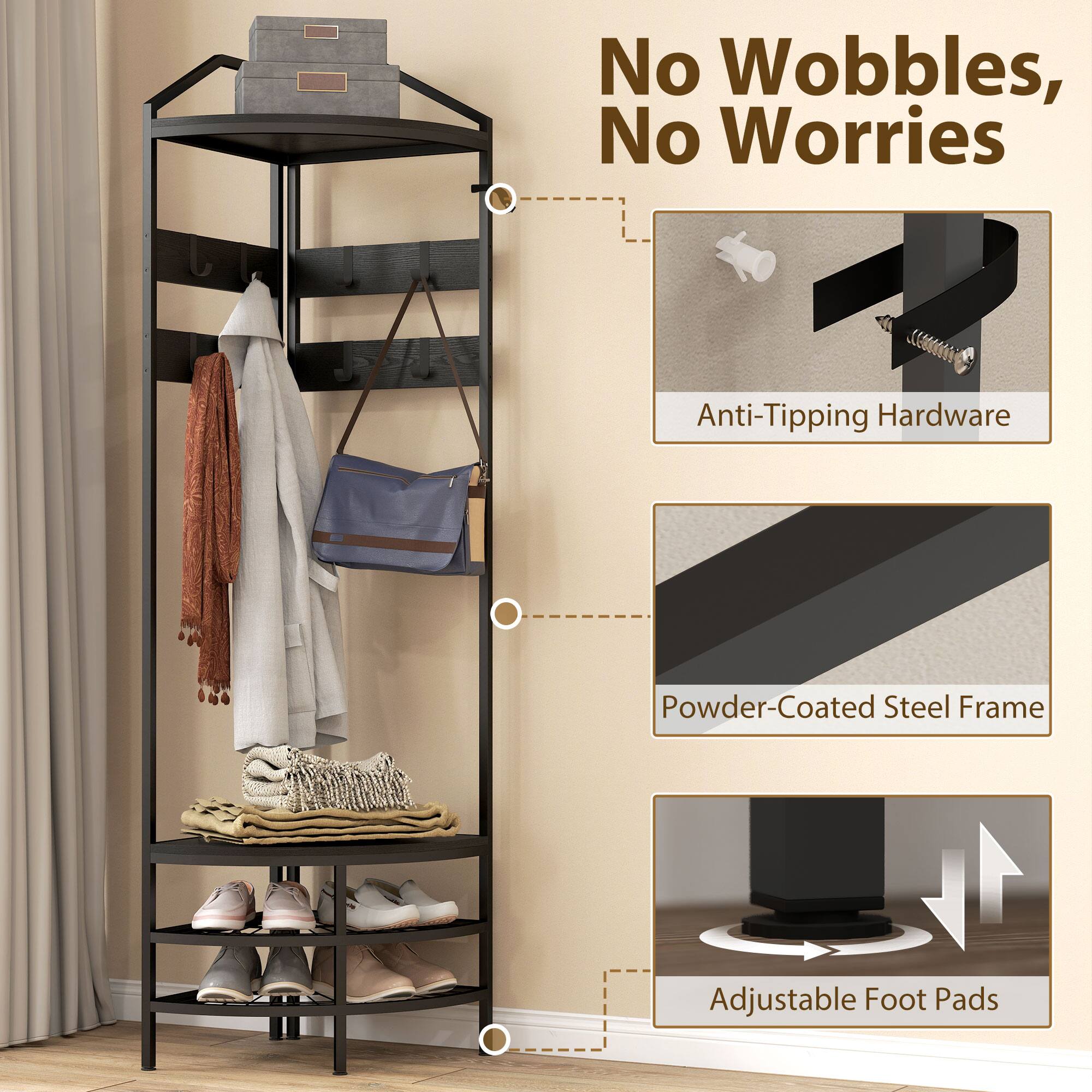 No Wobbles, No Worries

- Anti-Tipping Hardware
- Powder-Coated Steel Frame
- Adjustable Foot Pads