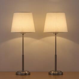 Oumilen - Brushed Nickel Table Lamp with White Fabric Shade Modern Slim Design