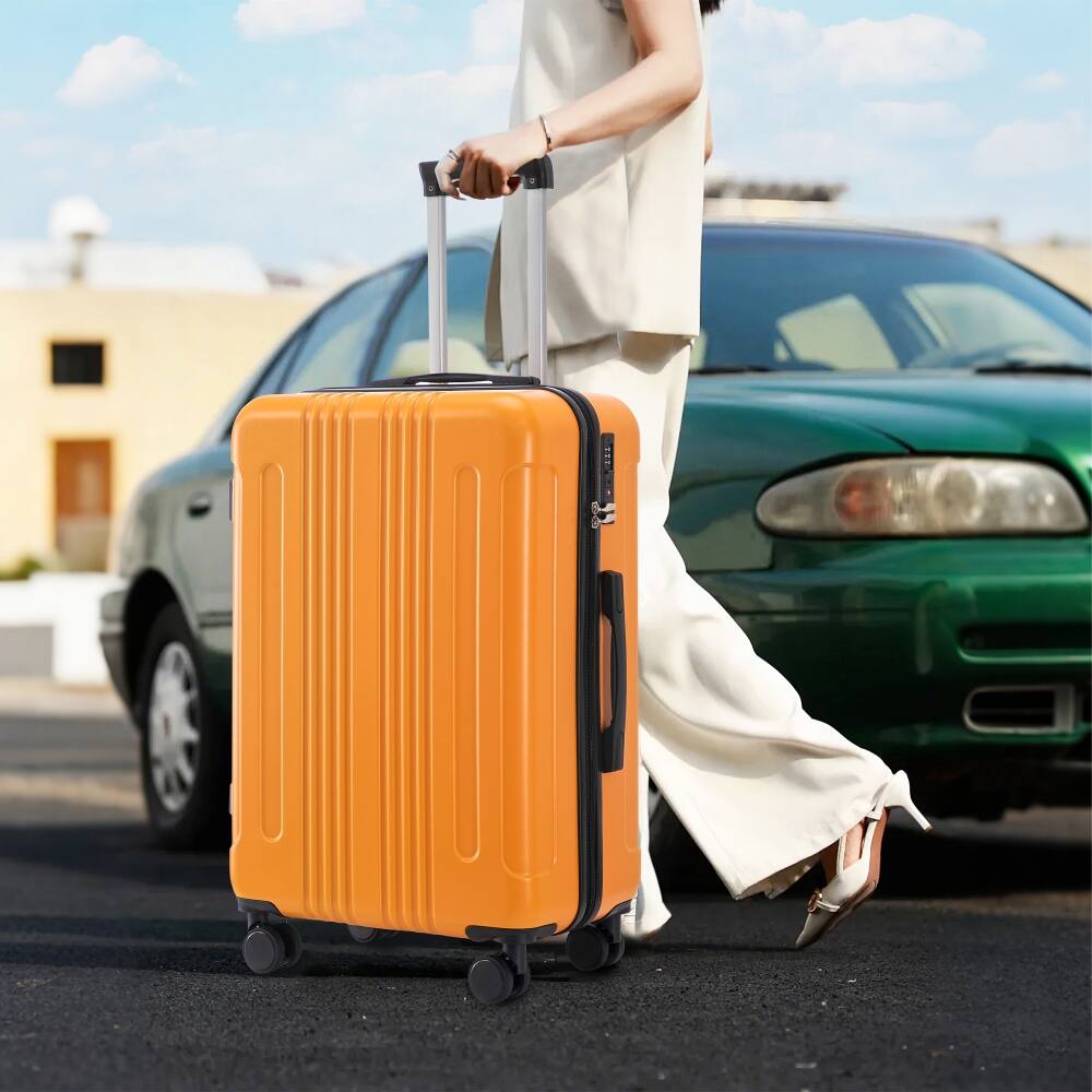 Alt View 4. Ropilly - Ropilly 3 Piece Hard Shell Luggage Set Black and Orange Suitcase Set ABS Spinner Wheel Luggage - Black+Orange.