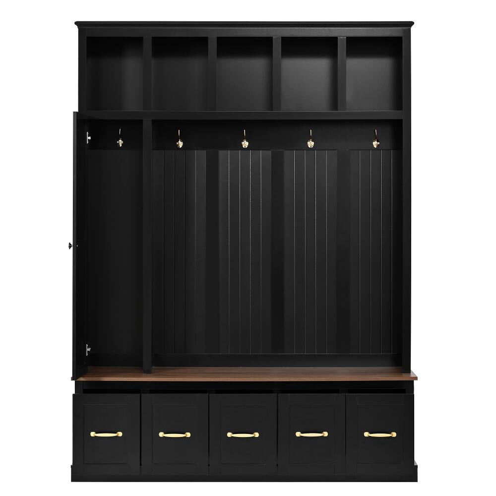 Alt View 9. Loheer - Loheer Entryway Hall Tree with Coat Hooks Shoe Bench and Drawer Storage Cabinet Antique Black 59 Inch - Antique Black.