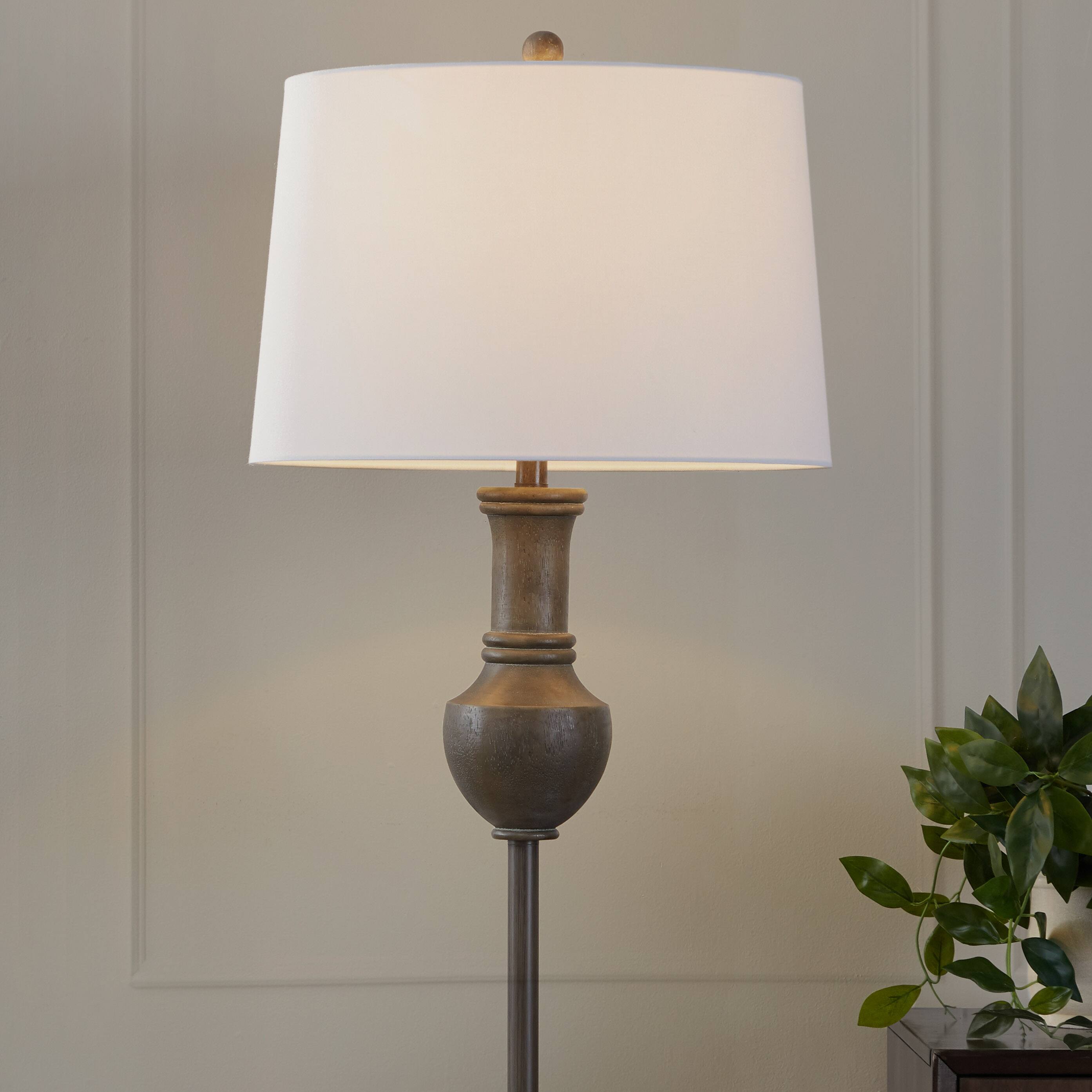 Alt View 4. Loheer - Loheer 61.5" Contemporary Polyresin Floor Lamp Acid Grey Wood Finish White Linen Shade - White.