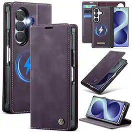 UUCOVER - Detachable Card Wallet Case for Samsung Galaxy Z Fold 8 Ultra Magnetic Leather Compatible with MagSafe Stand Hinge Cover - Purple