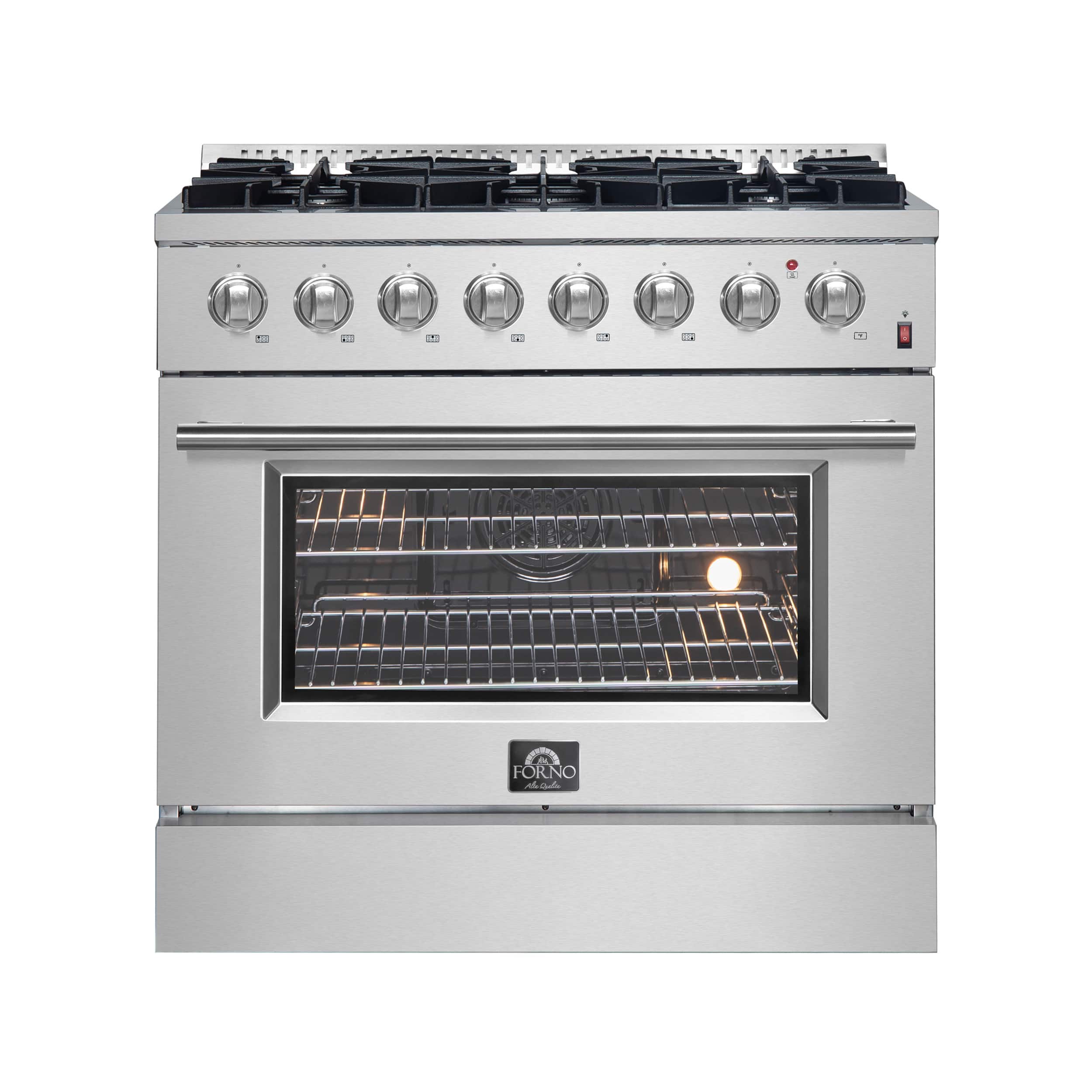 Forno Appliances - 36 in. Wide 6 Burner Marco 5.36 Cu. Ft. Freestanding Dual Fuel Convection Range with Dual Ring Burner - Silver