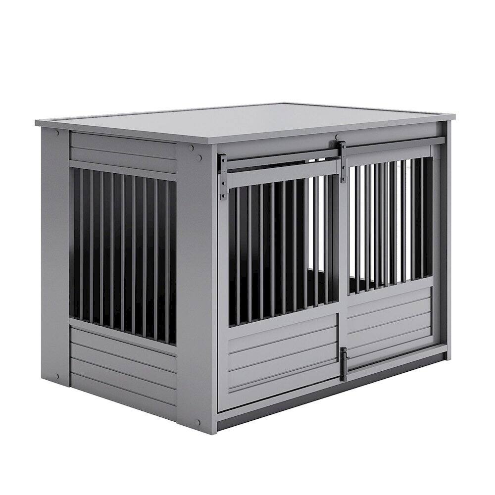 Alt View 1. New Age Pet - ECOFLEX Barn Door Dog Crate End Table - Gray X-Large.