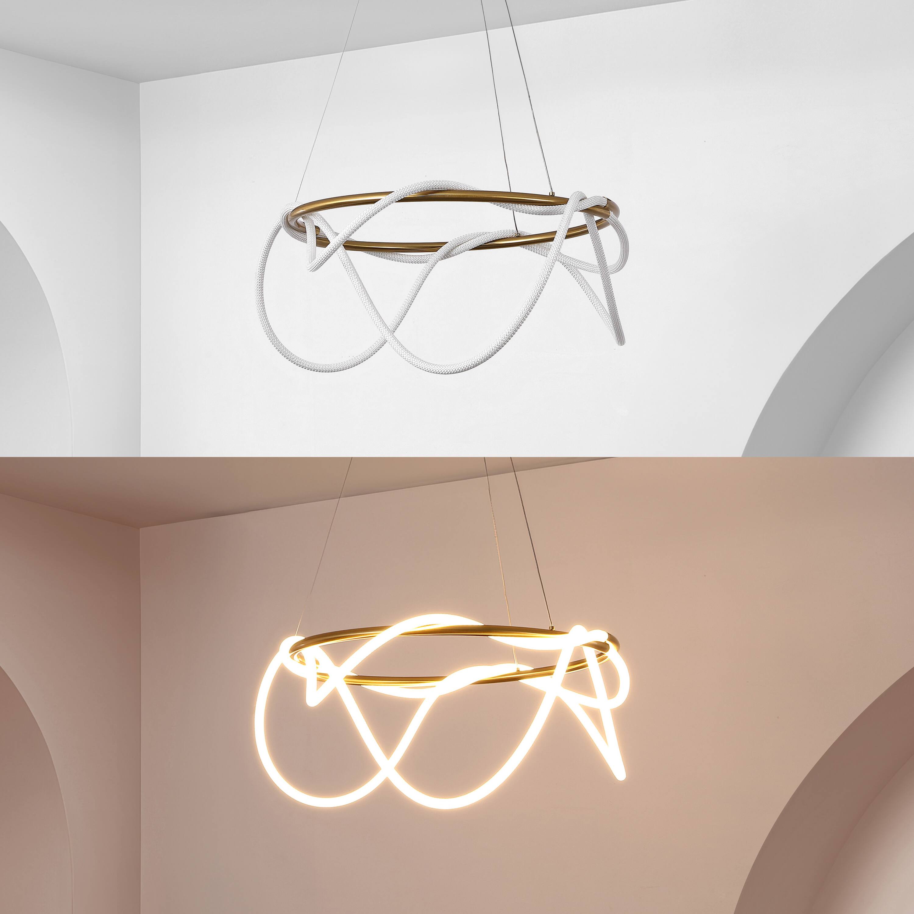 Alt View 4. Jonathan Y - Lisette 25" Contemporary Minimalist 360 Adjustable Silicone Rope Dimmable Integrated LED Chandelier, Brass Gold - Brass Gold.