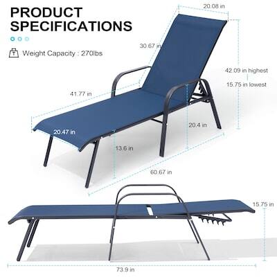 PRODUCT SPECIFICATIONS

- Weight Capacity: 270lbs
- 20.08 in
- 30.67 in
- 42.09 in (highest)
- 41.77 in
- 15.75 in (lowest)
- 20.47 in
- 20.4 in
- 13.6 in
- 60.67 in
- 15.75 in
- 73.9 in