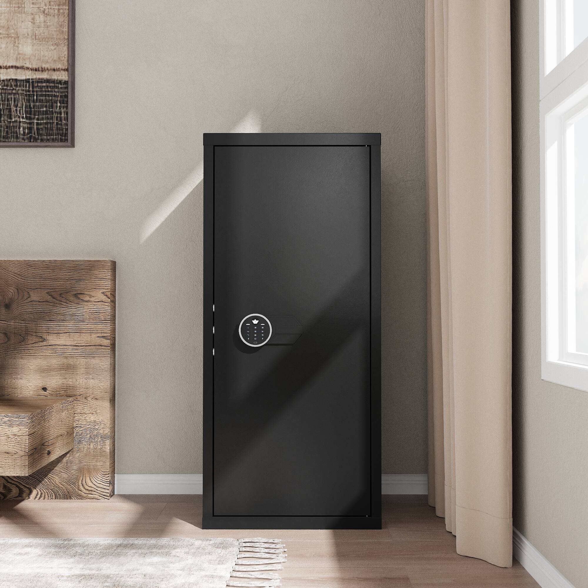 Famapy - Large Steel Gun Safe for Rifles and Handguns, Firearm Security Cabinet with Digital Keypad, Alarm System, Removable Shel - Black