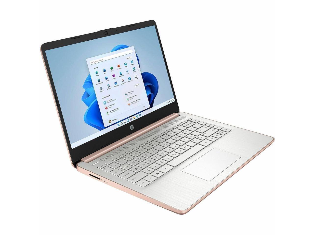 Alt View 1. HP - HP 14-dq3280nr 14" Touchscreen Laptop N4500 4GB 64GB eMMC W11Hs C42BPUAABA - Pale Rose Gold, Natural Silver.