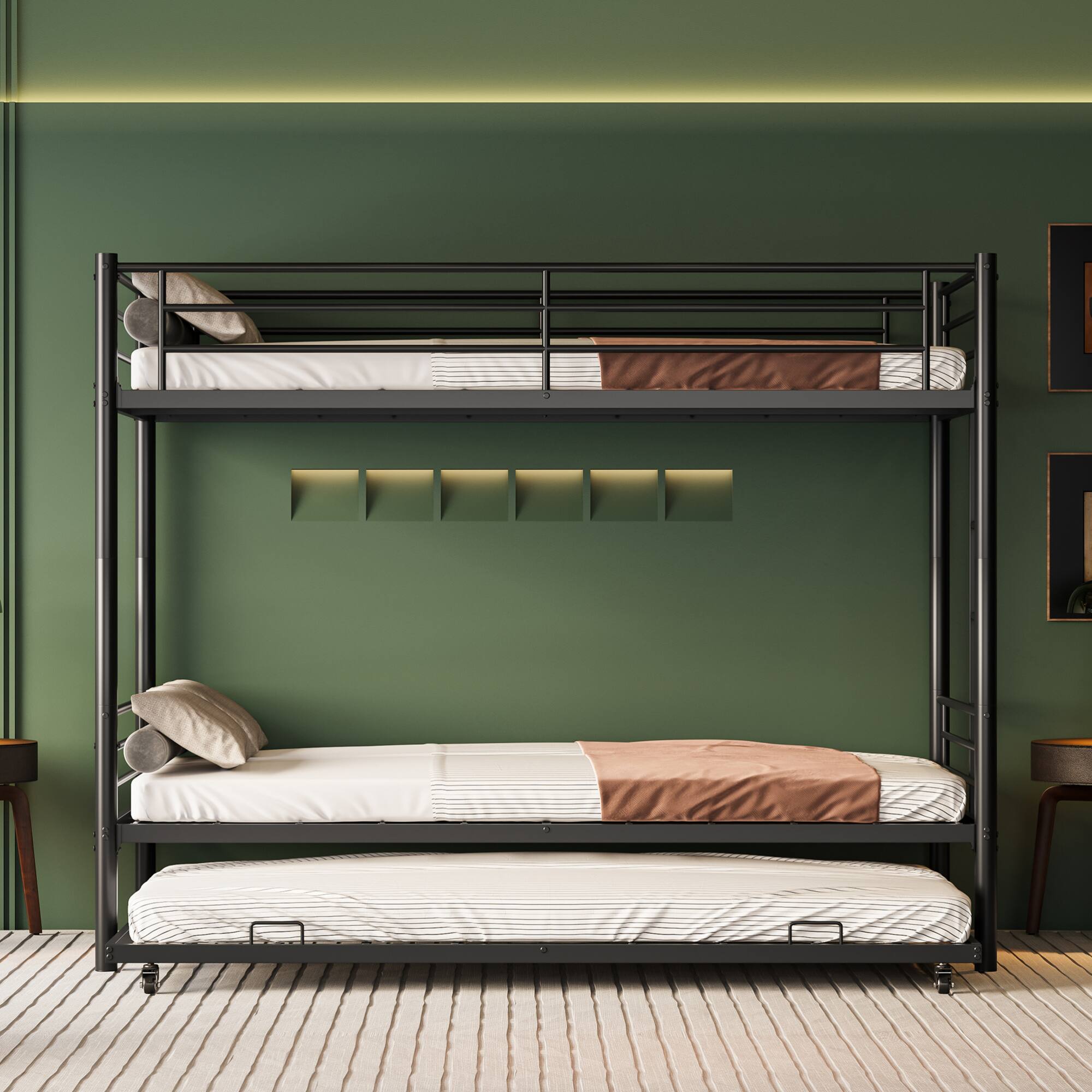 Angle. GOODSILO - Twin Over Twin Metal Bunk Bed with Convertible Design and Trundle Option - Black.