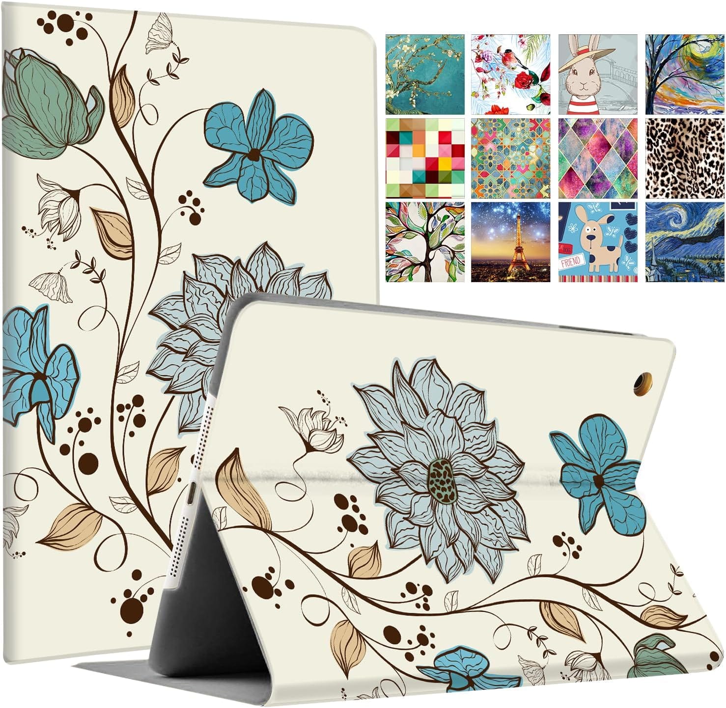 DuraSafe Cases - iPad 9th Gen 10.2 inch 2021 Folio Smart Case A2602 A2603 A2604 A2605 MK2L3 MK2K3 MK493 MK673 MK463 MK473 MK663 MK2P3 - Watercolor Flowers