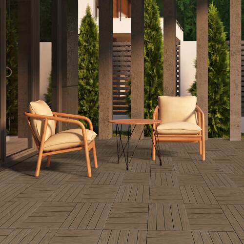 Alt View 6. Winado - 27PCS Plastic Interlocking Deck Tiles 11.8x11.8" Flooring Tiles for Indoor Outdoor Patio Porch Poolside Balcony Backyard - Light Coffee & 5 Vertical Lines.