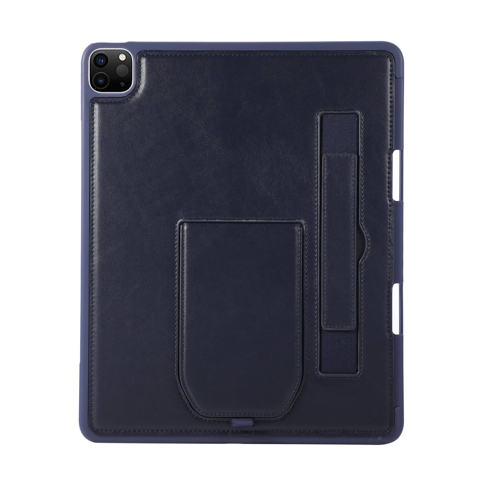 Angle. UUCOVER - Case for iPad Air 13-inch M4 M3 M2 (2026/2025/2024) Shockproof PU Leather Hand Strap Kickstand Pencil Holder Cover - Blue.