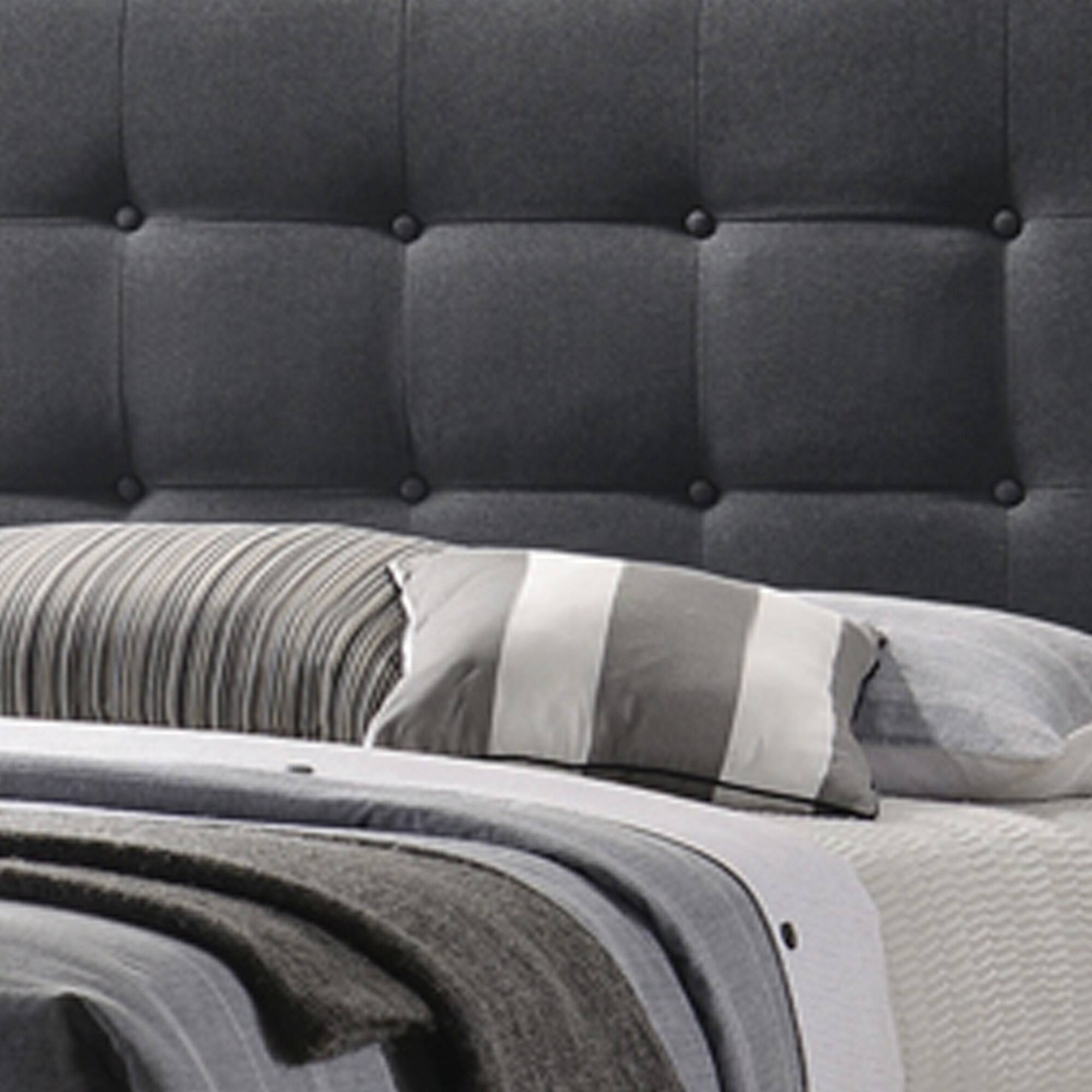 Alt View 2. Manhattan Lane - Full Size Bed with Square Button Tufted Headboard - Gray.