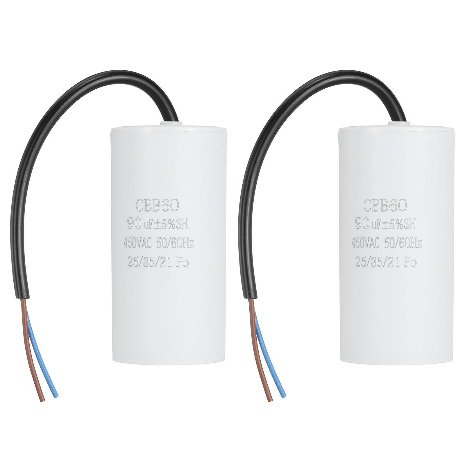 Unique Bargains - 2pcs 90uF CBB60 Run Capacitor, AC 450V 2 Wires 50/60Hz Cylinder 102x37mm for Air Compressor, Water Pump - White price history on PriceWatchPro