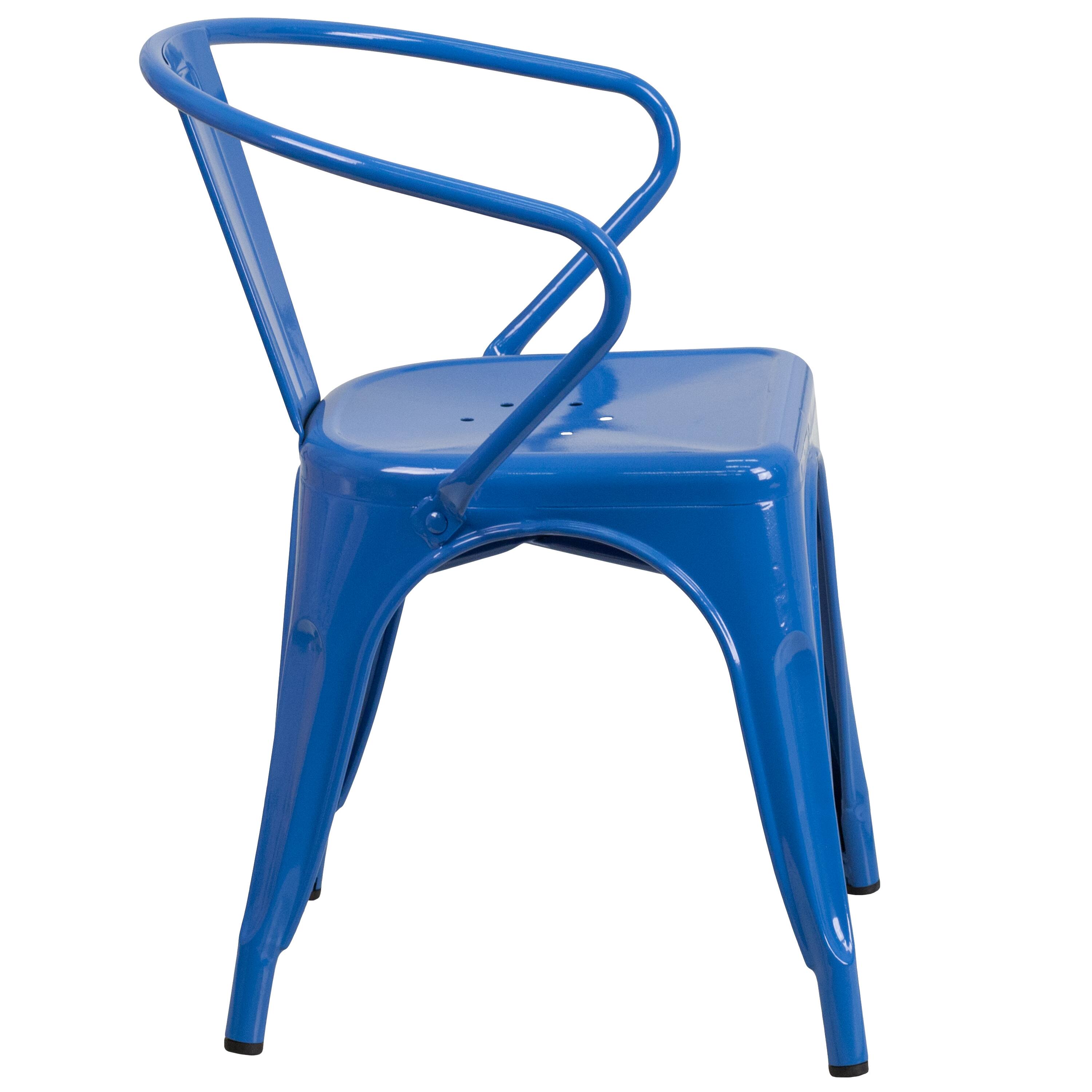 Alt View 7. Emma + Oliver - Commercial Grade 4 Pack Metal Indoor-Outdoor Chair with Arms - Blue.