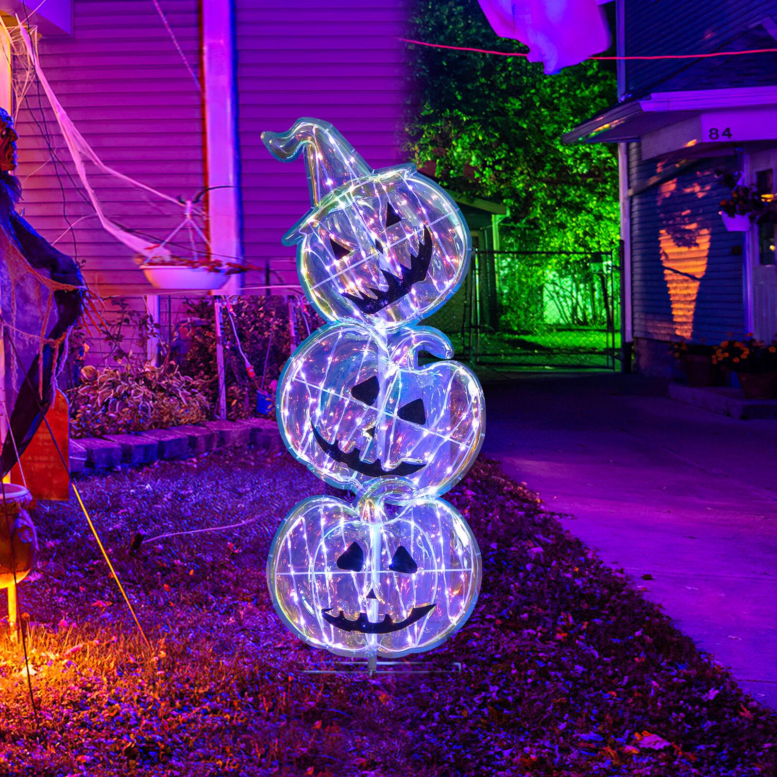 Alt View 15. Costway - 3.4 FT Halloween Stacked Pumpkins 150 LED Lighted Pumpkin Decoration - Multicolor.