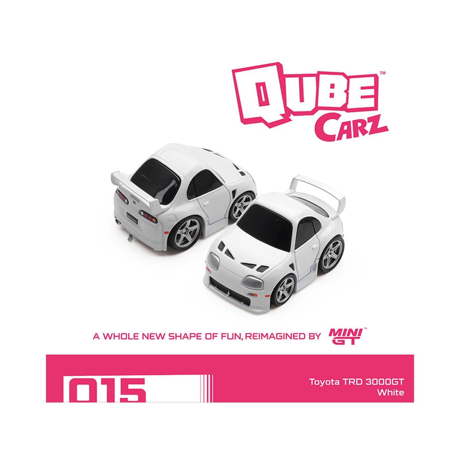 QUBE CARZ  
A WHOLE NEW SHAPE OF FUN, REIMAGINED BY MINI GT  
015  
Toyota TRD 3000GT White