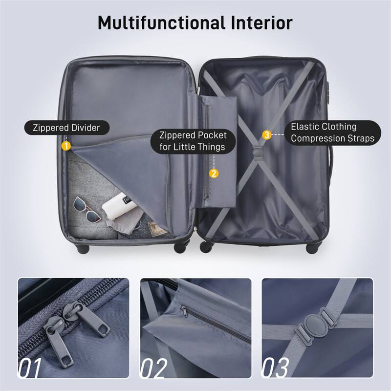 Multifunctional Interior  
1. Zippered Divider  
2. Zippered Pocket for Little Things  
3. Elastic Clothing Compression Straps