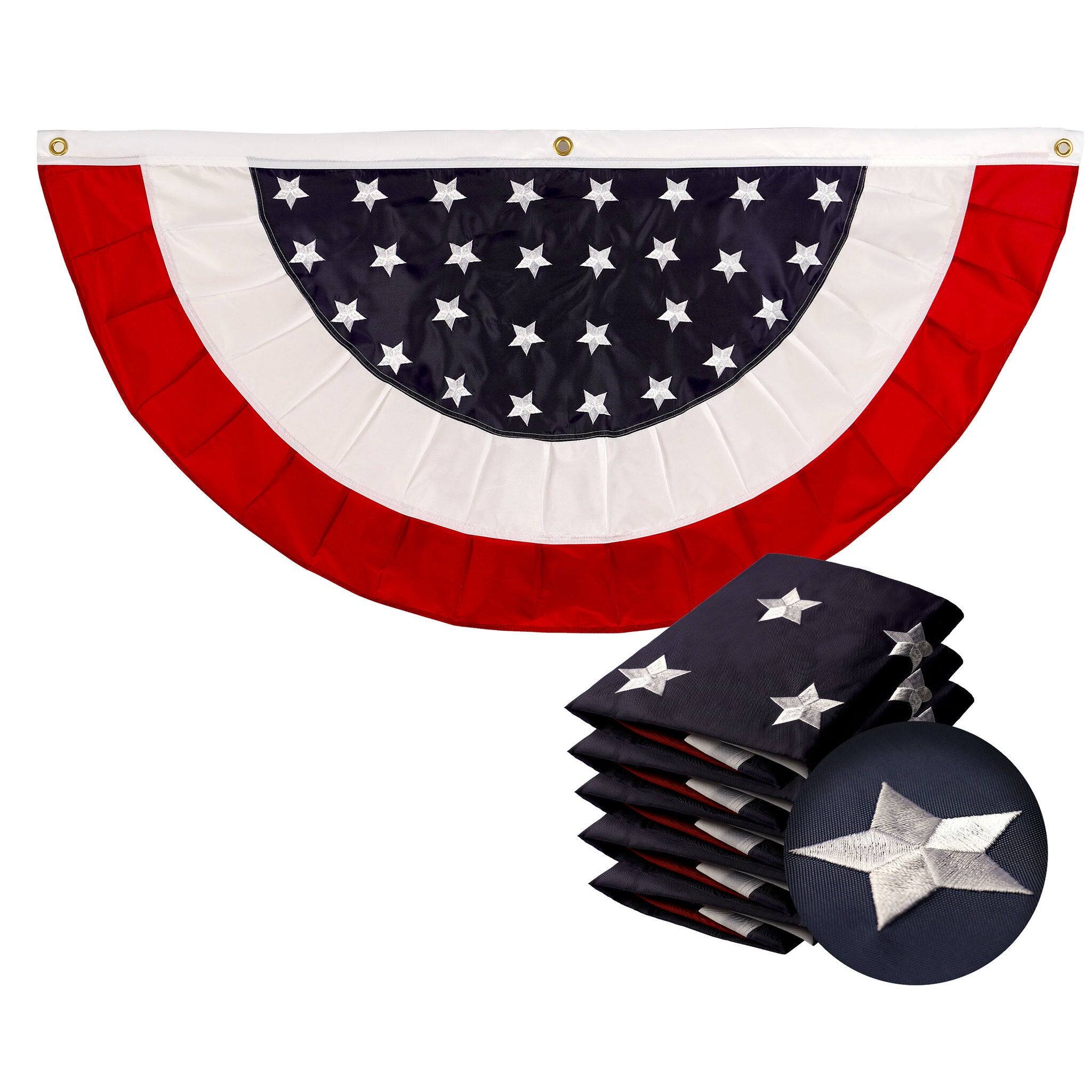 Front. G128 - G128 - 5 Pack: USA Pleated Fan Flag 2x4FT Star Center Embroidered Polyester Stars and Stripes - Red, white, blue.