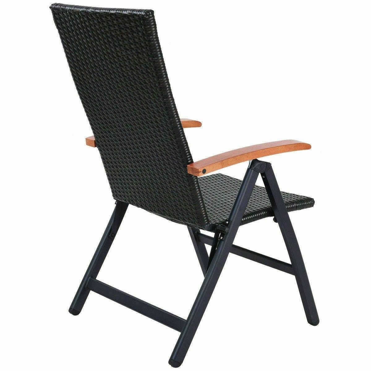 Left. Hivvago - Outdoor Heavy Duty Folding Rattan Patio Chair with Wood Armrest - Brown.