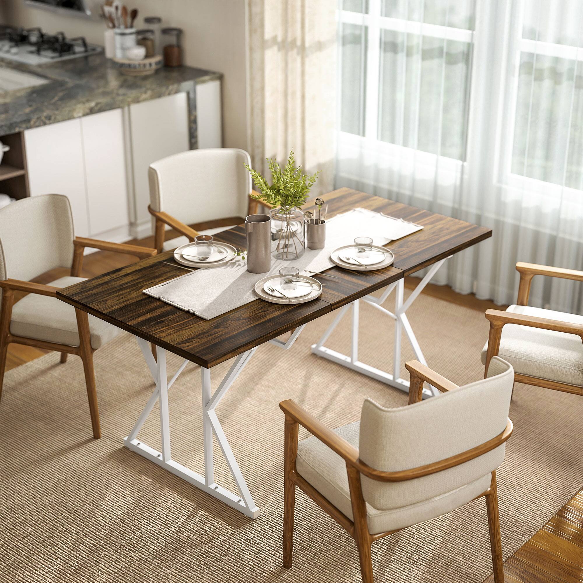 Alt View 1. Homcom - Extendable Dining Table for 4-6 - Distressed Brown.