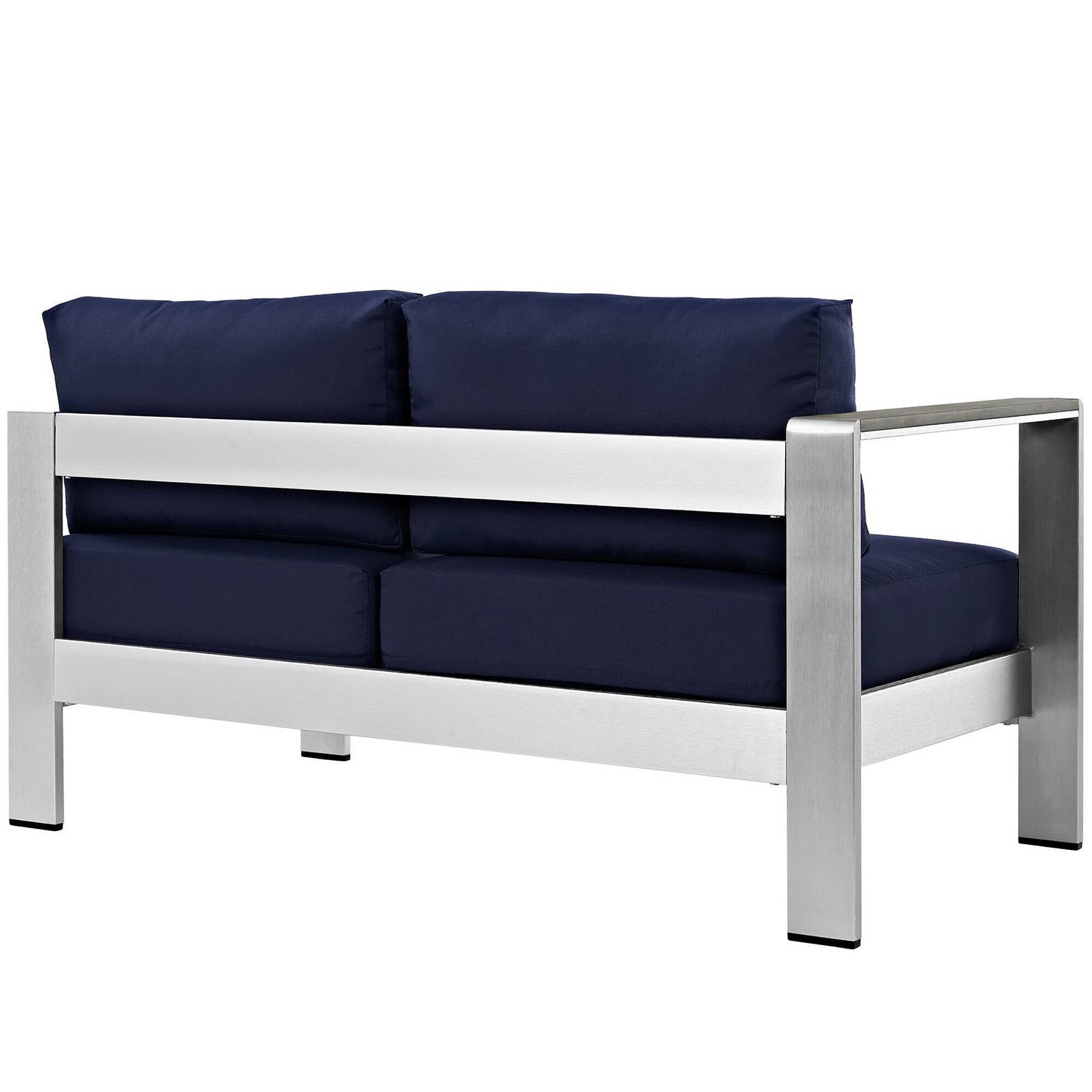 Back. Modway - Shore Left-Arm Corner Sectional Outdoor Patio Aluminum Loveseat by Modway - Silver Navy.
