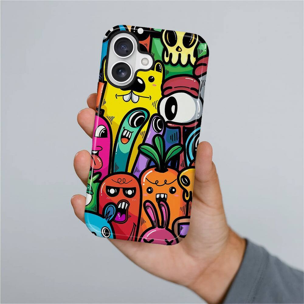 Alt View 3. BUBM - Smartphone Case for iPhone - 2-Layer Durable Smartphone Protection Case - Crazy Veggie Crew - Crazy Veggie Crew for iPhone 16 Plus.