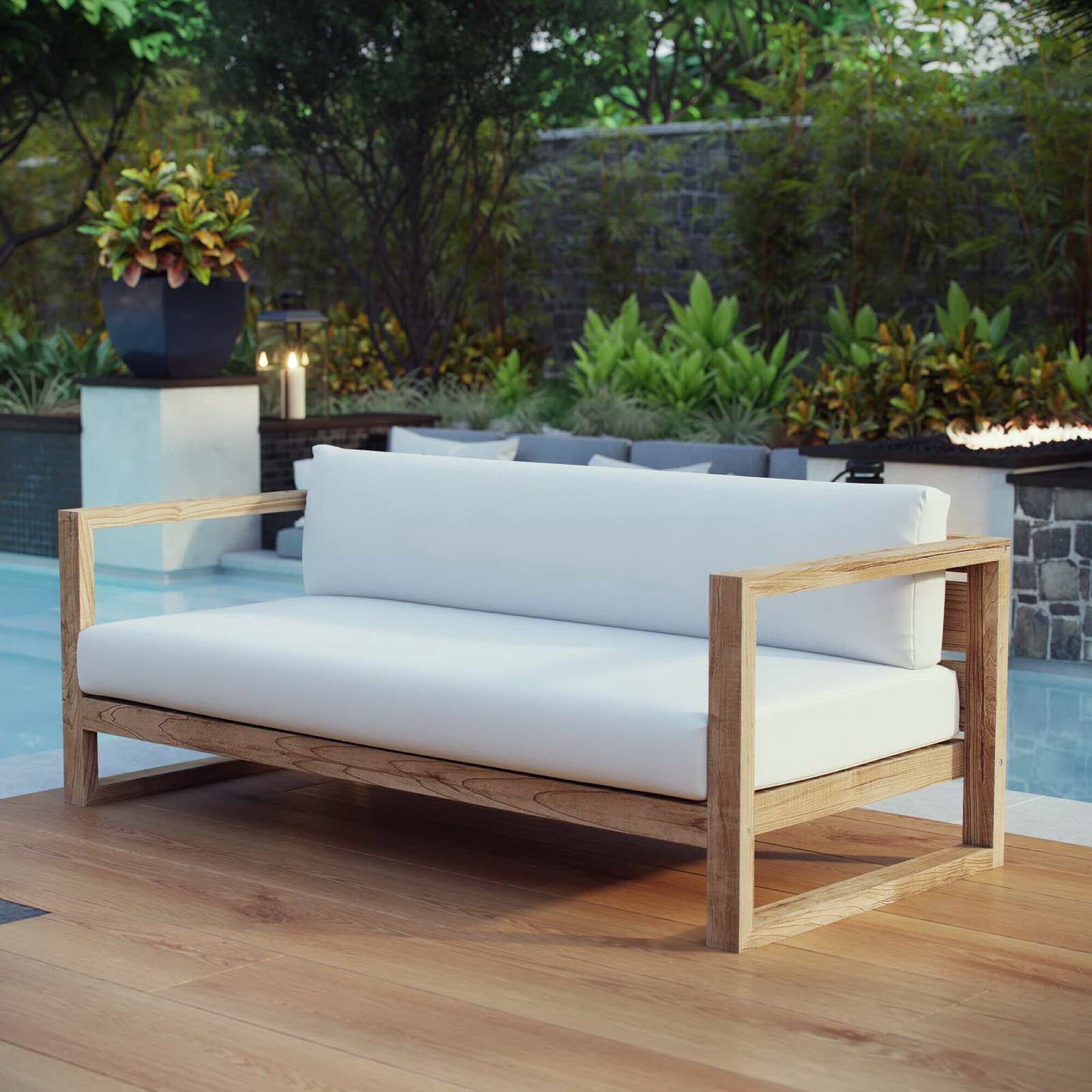 Front. Modway - Upland Outdoor Patio Teak Sofa by Modway - Natural White.