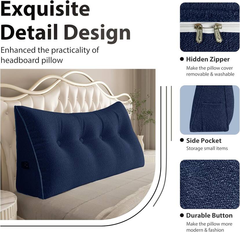 Exquisite Detail Design

Enhanced the practicality of headboard pillow

- Hidden Zipper
  Make the pillow cover removable & washable

- Side Pocket
  Storage small items

- Durable Button
  Make the pillow more modern & fashion