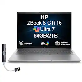 HP - Upgraded - ZBook 8 G1i 16 Workstation 16.0 WUXGA Display (Ultra 7-255H, 64GB, 2TB SSD, Intel Arc 140T, Win 11 Pro) w/USB Hub - Meteor Silver
