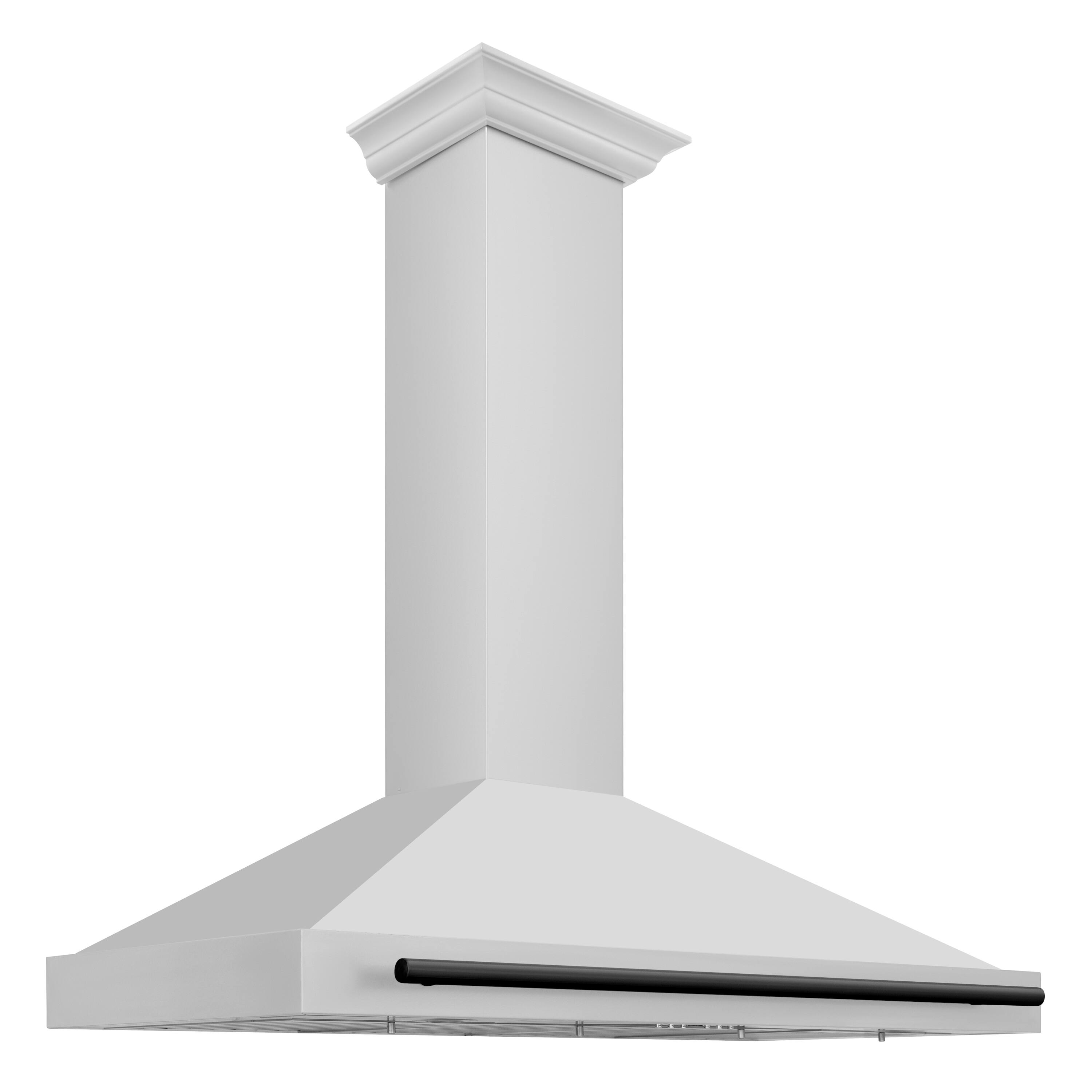 Left. ZLINE - ZLINE Autograph Edition 48 in. Convertible Satin Stainless Steel Wall Mount Range Hood with Matte Black Handle - Stainless steel.