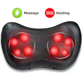 Costway - Shiatsu Shoulder Neck Back Massage Pillow with Heat Deep Kneading Massager Car Seat - Black