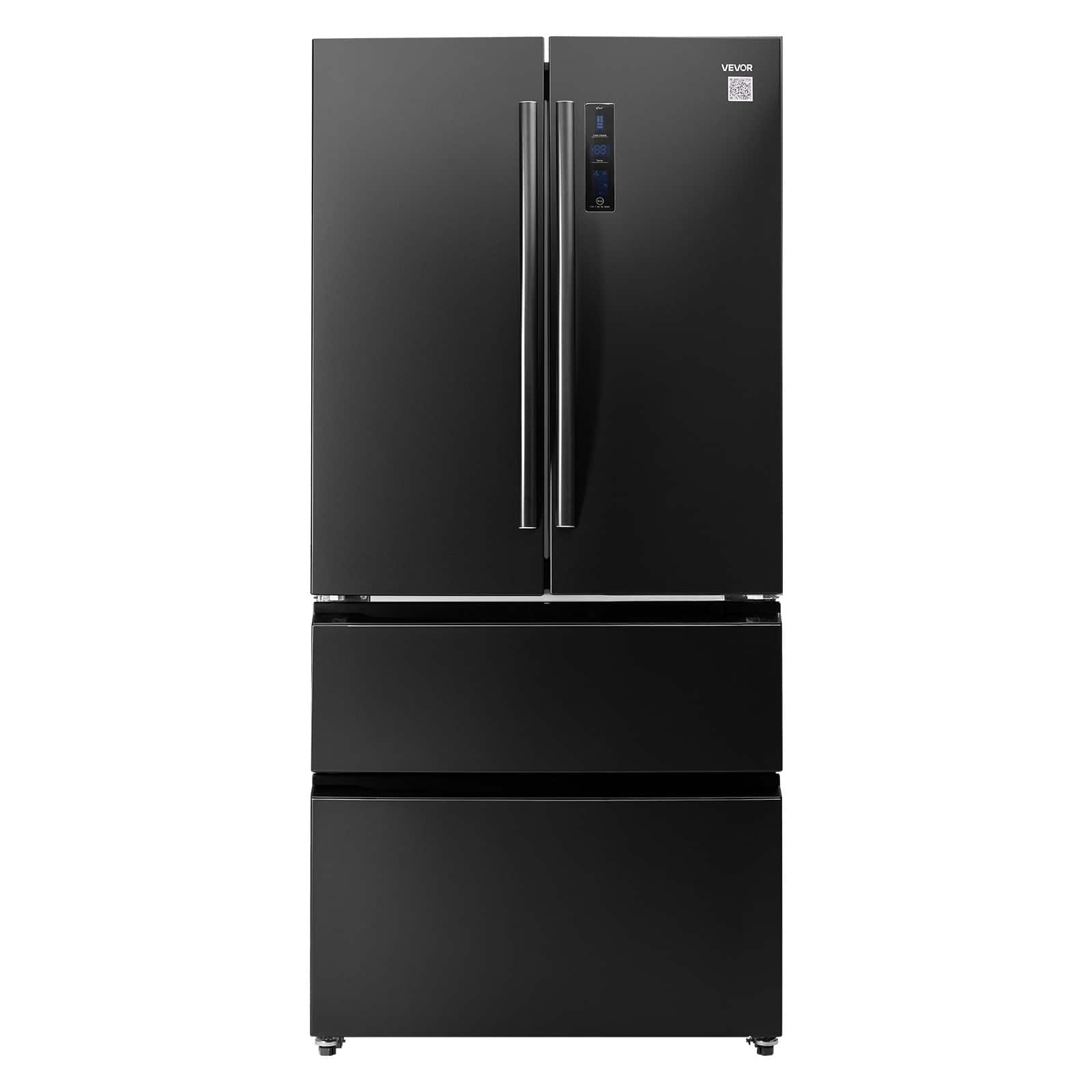 VEVOR - French Door Refrigerator, 18.9 Cu. Ft. Kitchen Fridge, Counter Depth French Refrigerator with LED Display and 4 Casters - Black