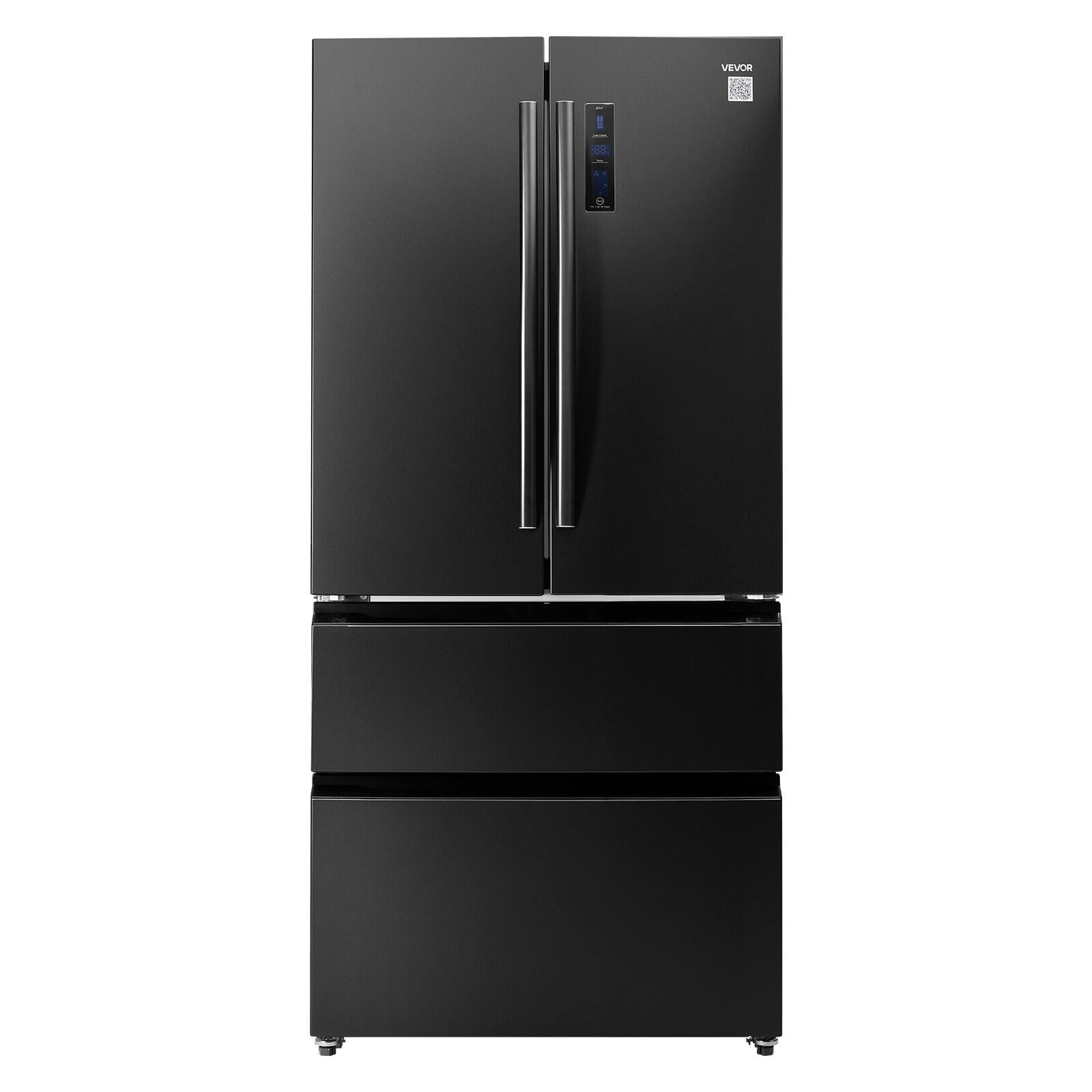 Front. VEVOR - French Door Refrigerator, 18.9 Cu. Ft. Kitchen Fridge, Counter Depth French Refrigerator with LED Display and 4 Casters - Black.