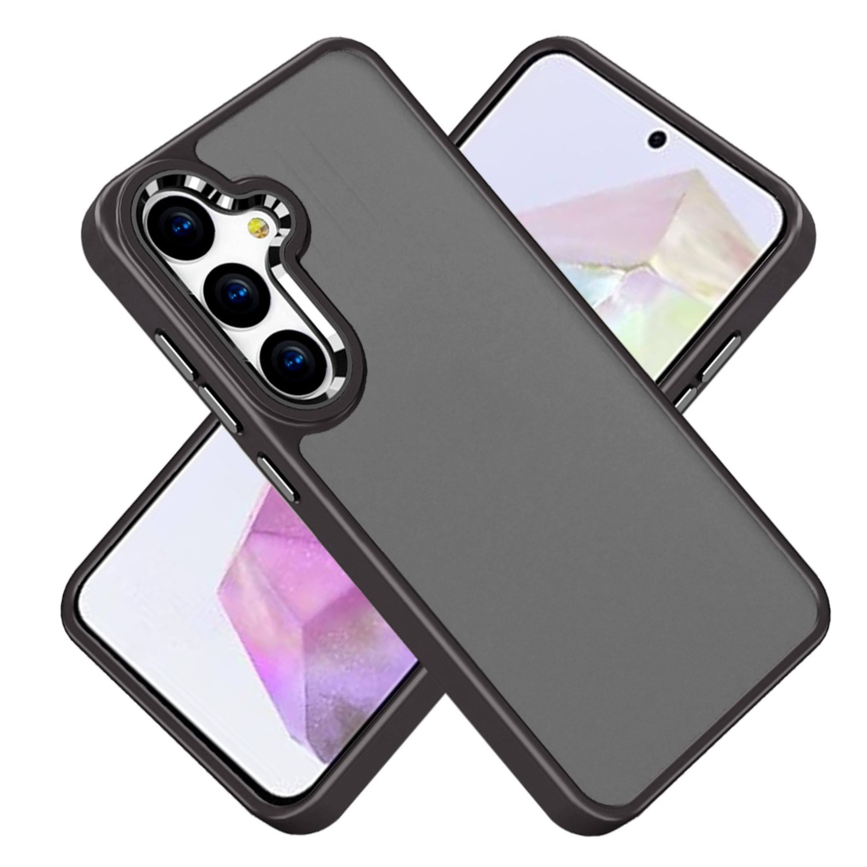 Angle. Kitcheniva - Soft Acrylic Hybrid Metal Buttons Phone Case With Tempered Glass For Samsung Galaxy A36/A56 Black - Black.