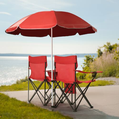 Alt View 7. Winado - Folding Beach Chairs with Umbrella, 2-Camping Chairs with Canopy, Cooler Fold-Up Table, Carrying Bag for Adults Outdoor - Red.